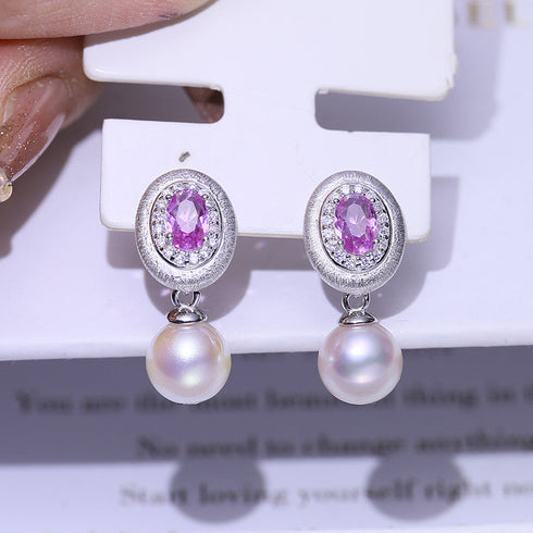 10-11mm Pink Cubic Zirconia Edison Pearl Earrings - May-Lynn Jewelry